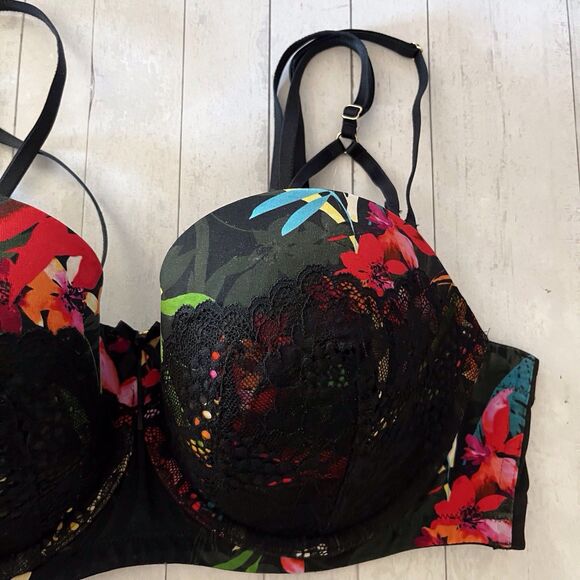 Cacique Plus Bra Harness Boost Strapless Stay Put Lace Detail Size 38D Tropical - Picture 10 of 12